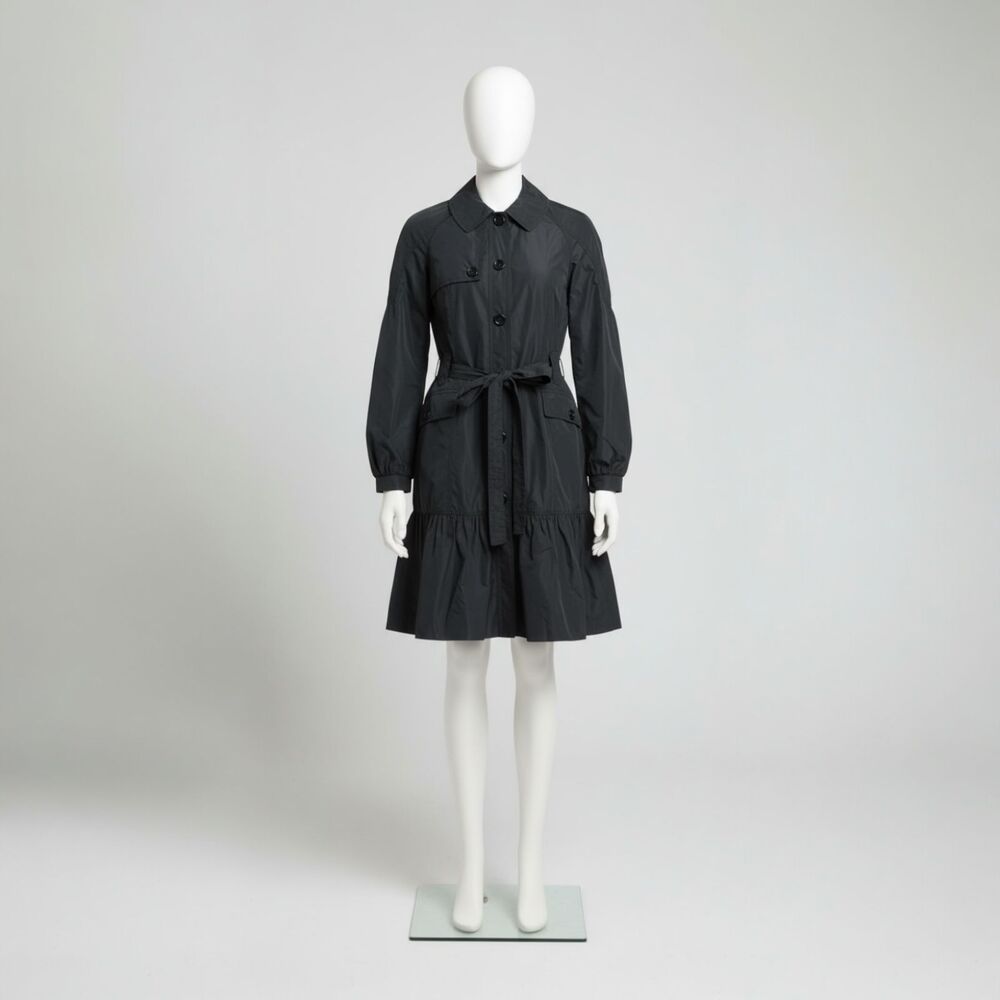 Patrizia Pepe ruffle bottom short black trench coat size 44 EUC 12 US